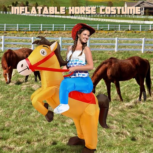 Mascot Ngựa Cưỡi - Ngựa Vàng Bơm Hơi