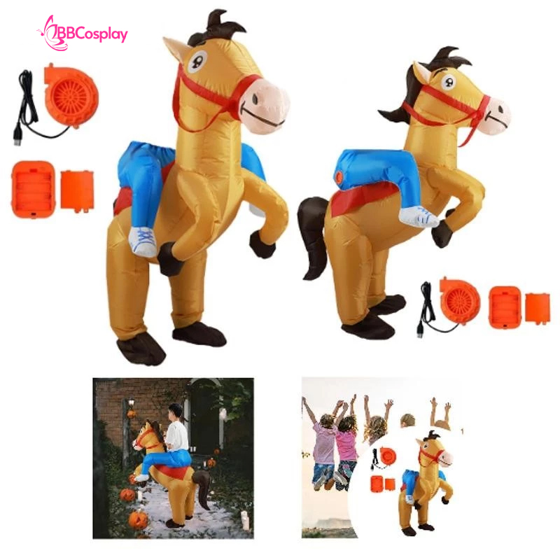 Mascot Ngựa Cưỡi - Ngựa Vàng Bơm Hơi