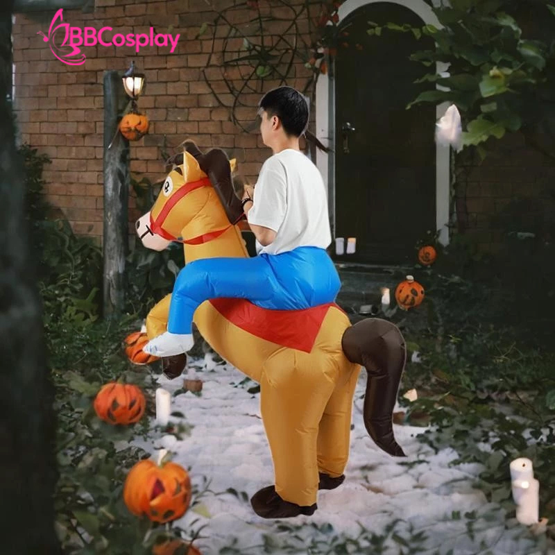 Mascot Ngựa Cưỡi - Ngựa Vàng Bơm Hơi