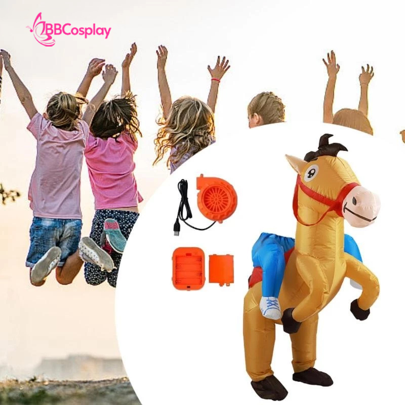 Mascot Ngựa Cưỡi - Ngựa Vàng Bơm Hơi