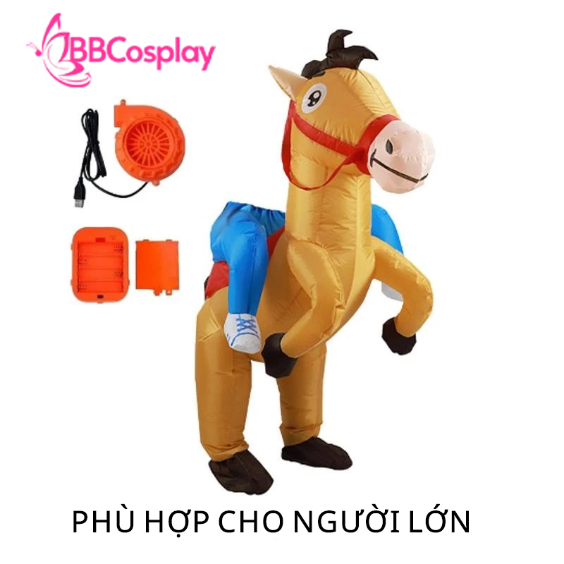Mascot Ngựa Cưỡi - Ngựa Vàng Bơm Hơi
