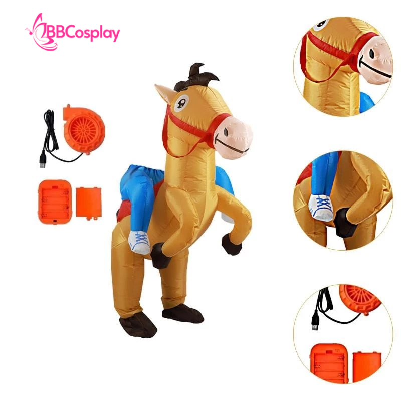 Mascot Ngựa Cưỡi - Ngựa Vàng Bơm Hơi