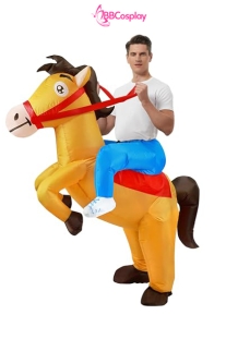 Mascot Ngựa Cưỡi - Ngựa Vàng Bơm Hơi