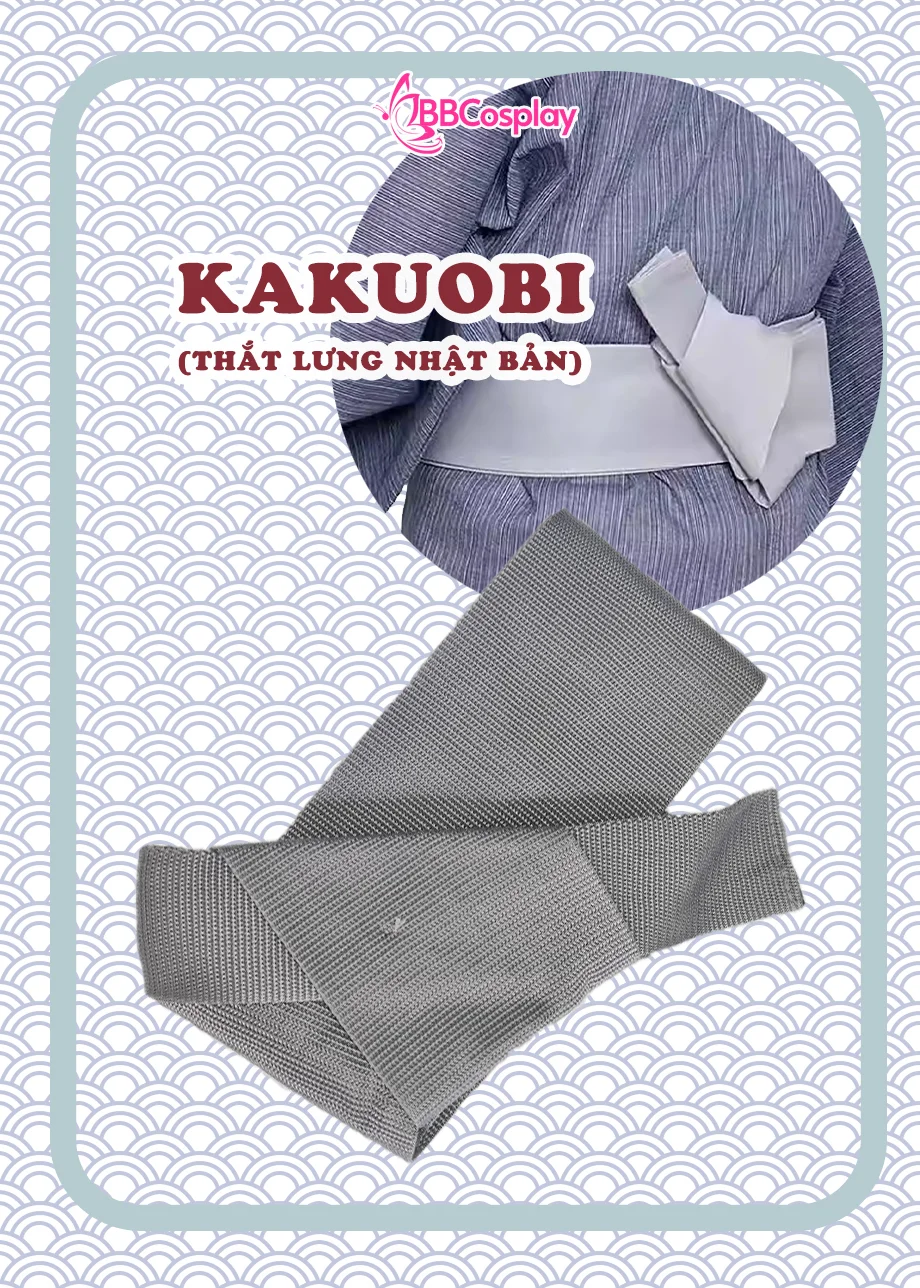 Đai Lưng Kimono Nam Màu Xám Tro Trơn - Kakuobi