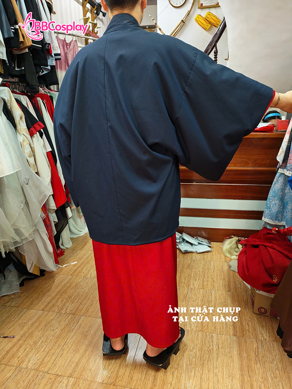 Trang Phục Nam Nhật Bản Nagagi Đỏ Kèm Khoác Xanh Đen - HÀNG SHOP MAY