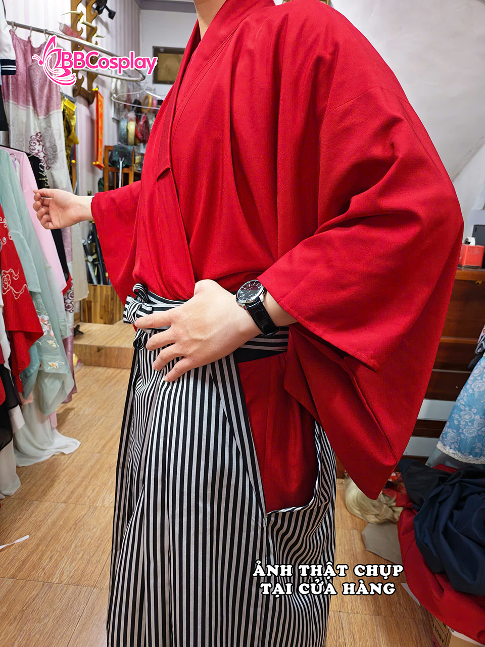 Trang Phục Samurai Áo Đỏ Quần Đen Sọc Trắng - HÀNG SHOP MAY