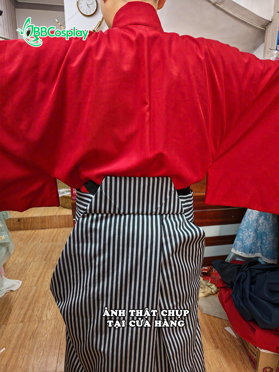 Trang Phục Samurai Áo Đỏ Quần Đen Sọc Trắng - HÀNG SHOP MAY