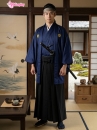 Trang Phục Samurai Áo Xanh Dương Hakama Đen Có Kèm Khoác Xanh Thêu Logo Hạc - HÀNG SHOP MAY