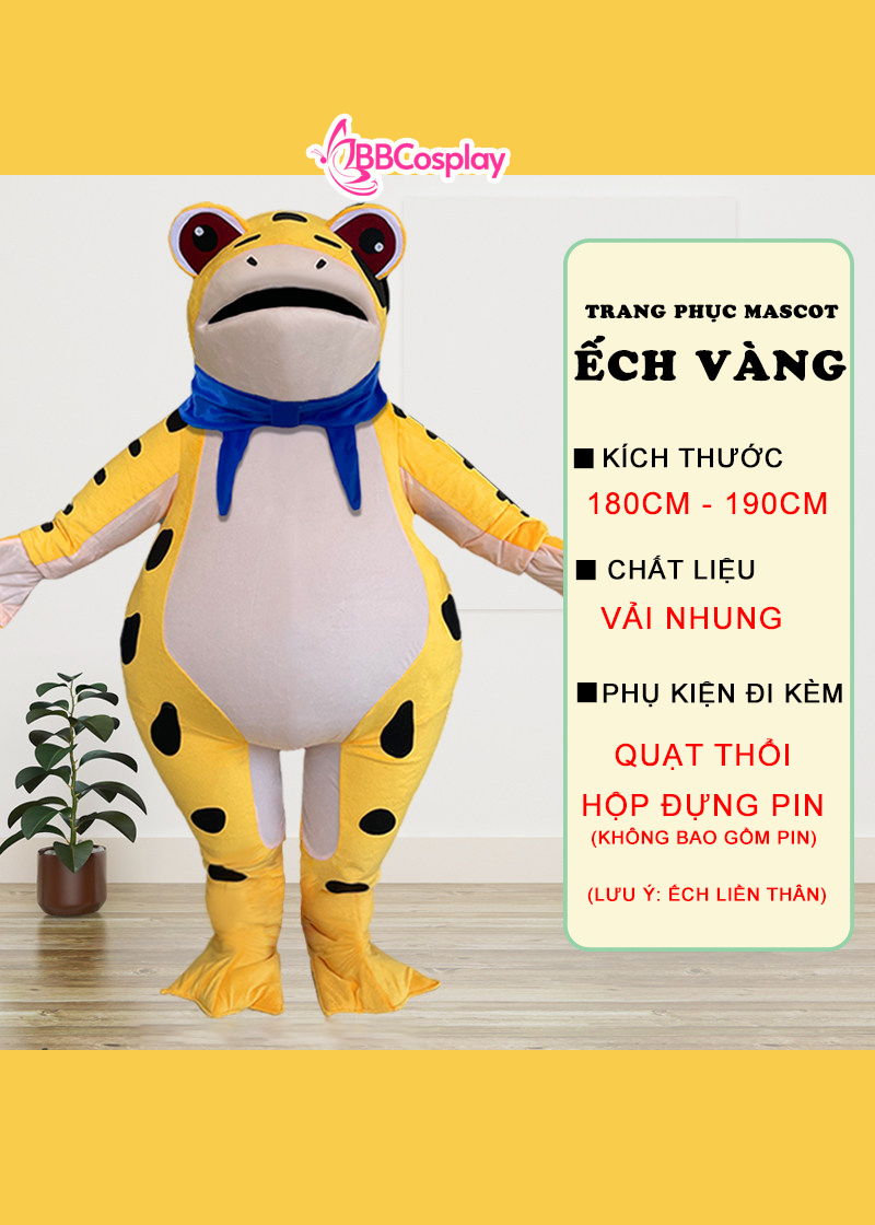 Mascot Ếch Vàng Bơm Hơi Liền Thân - Vải Nhung
