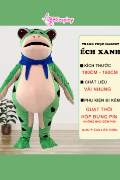 Mascot Ếch Xanh Bơm Hơi Liền Thân - Vải Nhung