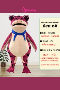 Mascot Ếch Đỏ Bơm Hơi Liền Thân - Vải Nhung