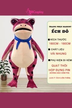 Mascot Ếch Đỏ Bơm Hơi Liền Thân - Vải Nhung