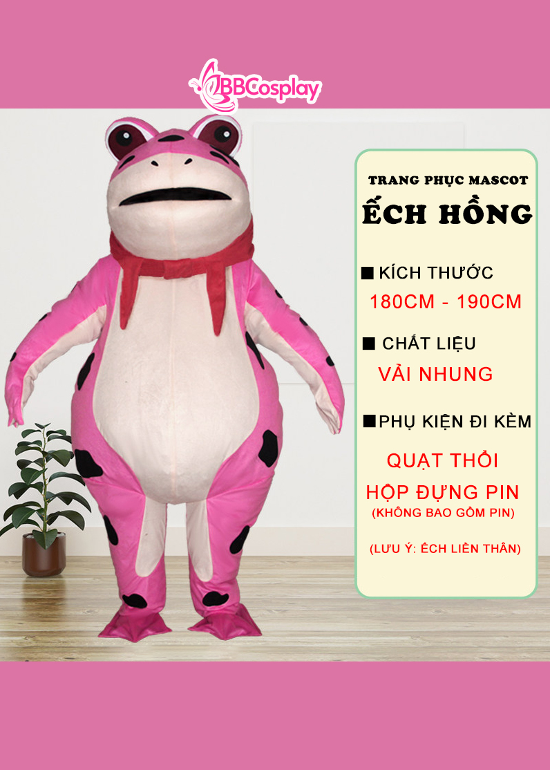 Mascot Ếch Hồng Bơm Hơi Liền Thân - Vải Nhung