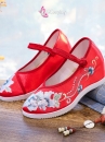 Giày Đỏ Thêu Hoa Đế Cao 6Cm Quai Cài Ngang