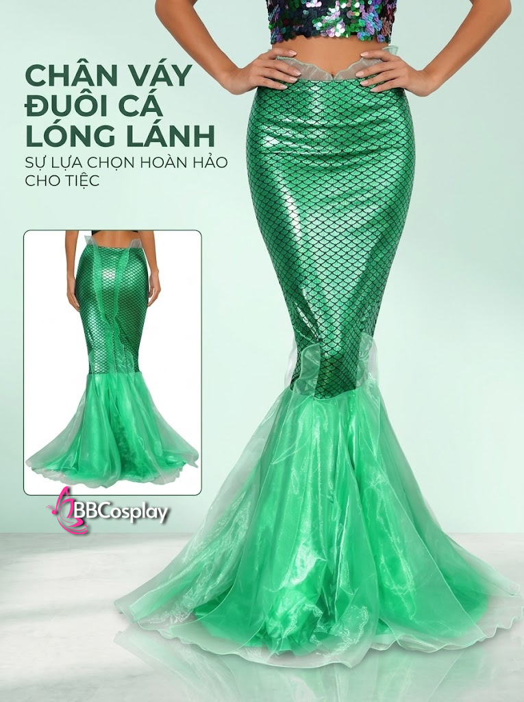 Trang Phục Nàng Tiên Cá Xanh Ariel Có Vây Sau Lưng