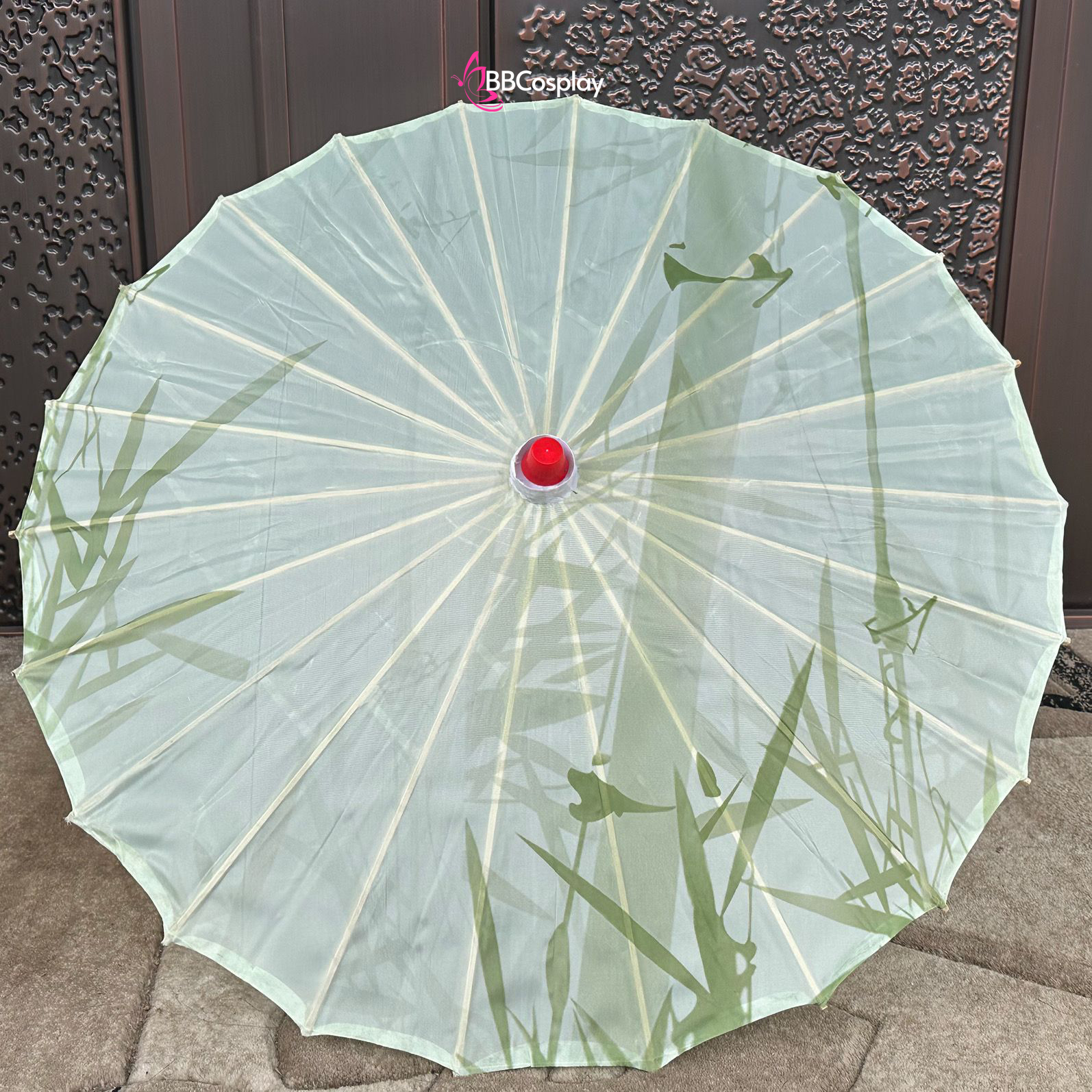 Dù Vải Cổ Trang Xanh Lá Hoạ Tiết Thân Tre