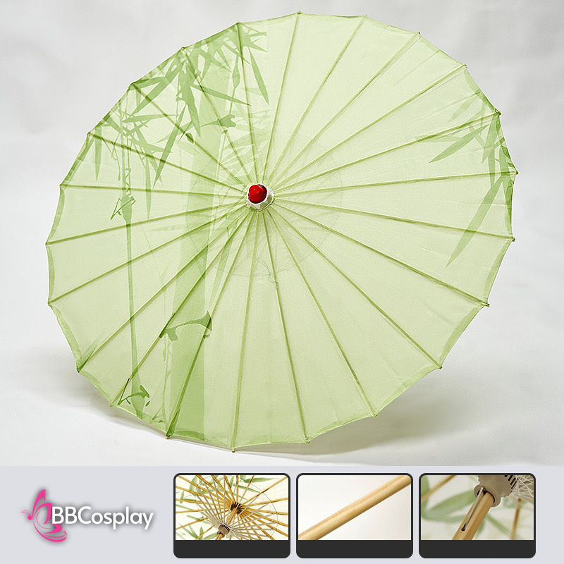 Dù Vải Cổ Trang Xanh Lá Hoạ Tiết Thân Tre