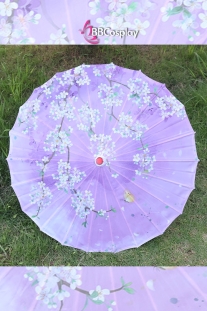 Dù Vải Cổ Trang Tím Hoa Trắng