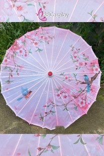 Dù Vải Cổ Trang Hồng Hoa Đào Uyên Ương