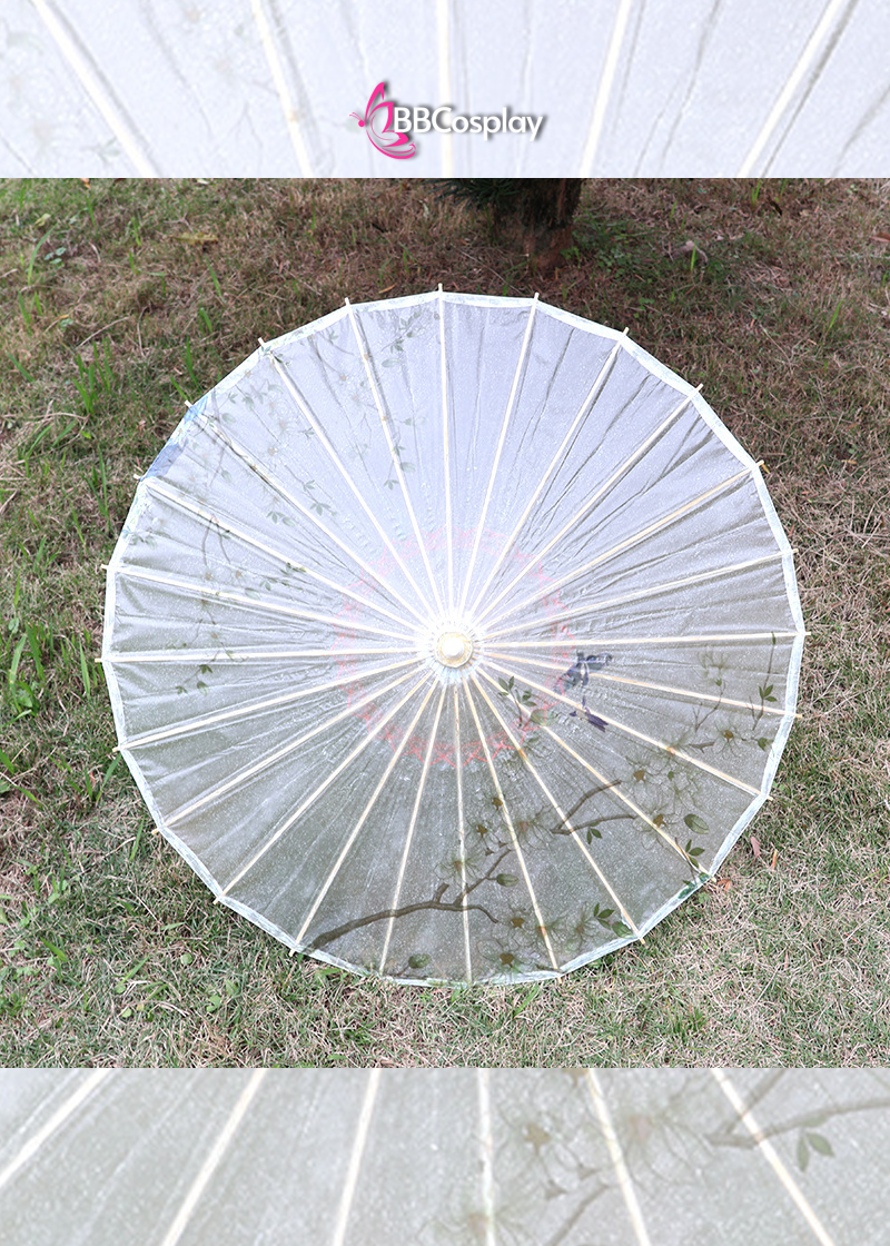 Dù Nhật Dù Giấy Dầu Màu Trà Cành Hoa