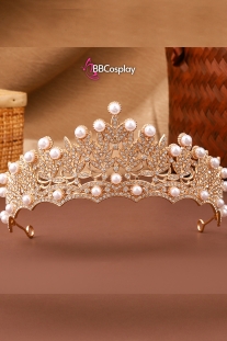 Vương Miện Tiara Hoạ Tiết Lá Và Ngọc Trai