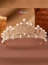 Vương Miện Tiara Hoạ Tiết Lá Và Ngọc Trai