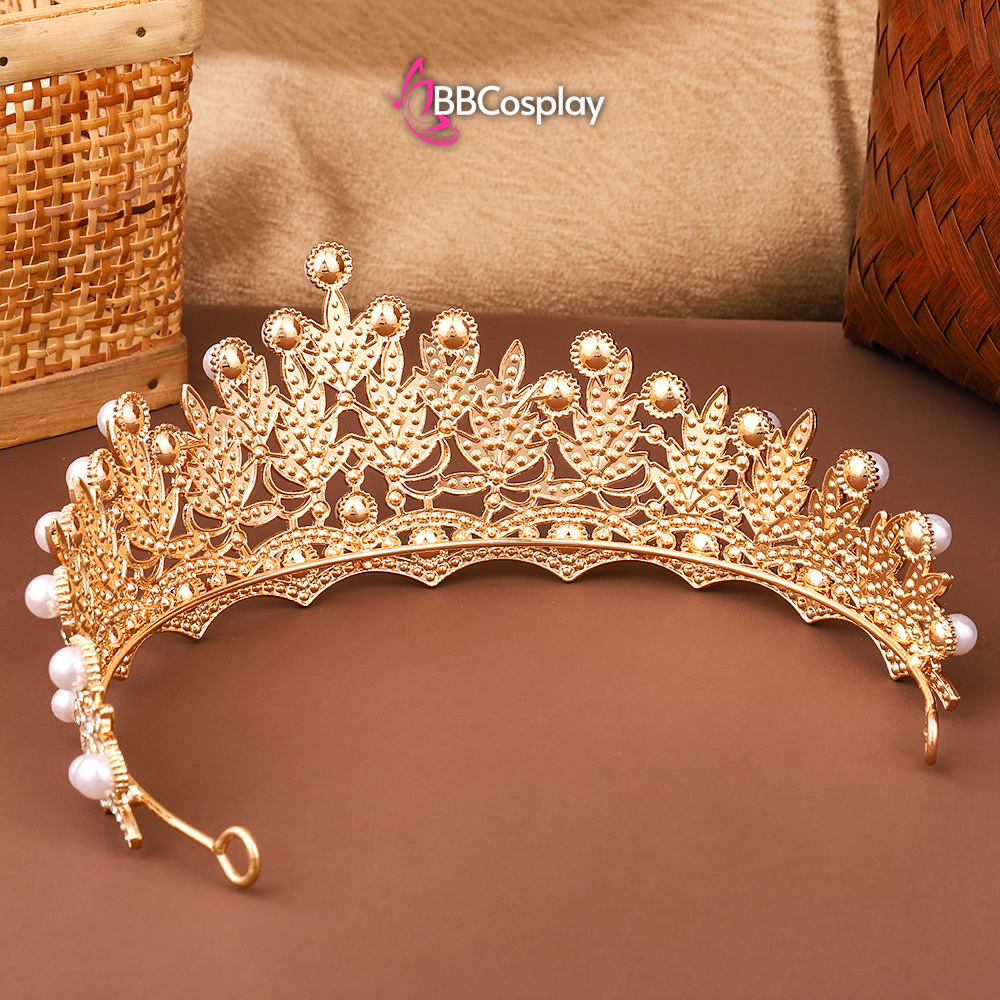 Vương Miện Tiara Hoạ Tiết Lá Và Ngọc Trai