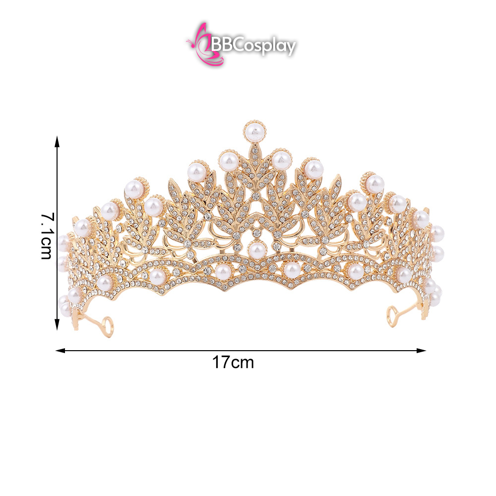 Vương Miện Tiara Hoạ Tiết Lá Và Ngọc Trai