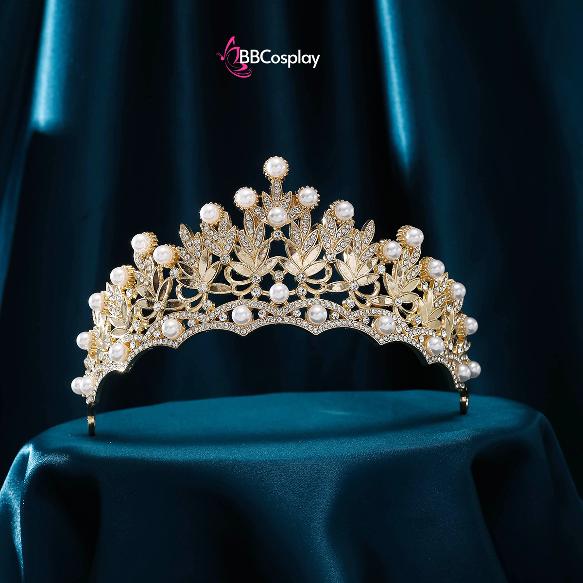 Vương Miện Tiara Hoạ Tiết Lá Và Ngọc Trai