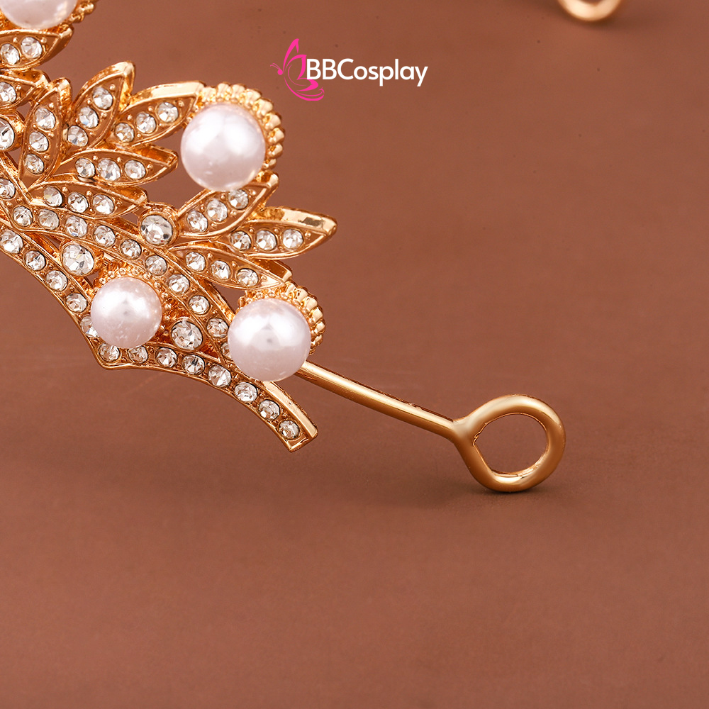 Vương Miện Tiara Hoạ Tiết Lá Và Ngọc Trai