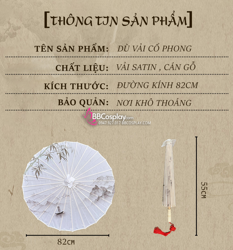 Dù Vải Cổ Phong Cành Liễu Và Đôi Yến Trắng