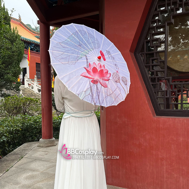 Dù Vải Cổ Phong Cành Liễu Và Đôi Yến Trắng