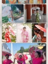 Dù Vải Cổ Phong Cành Liễu Và Đôi Yến Trắng