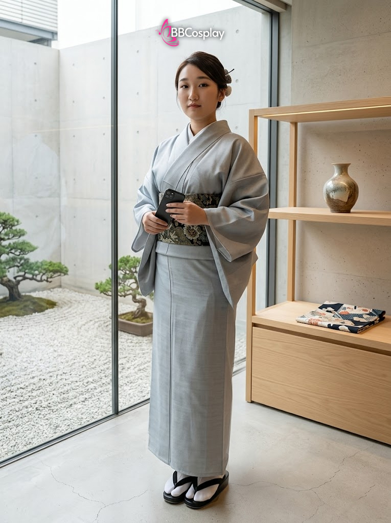 Yukata Xanh Nhạt Trơn - Yukata Kami