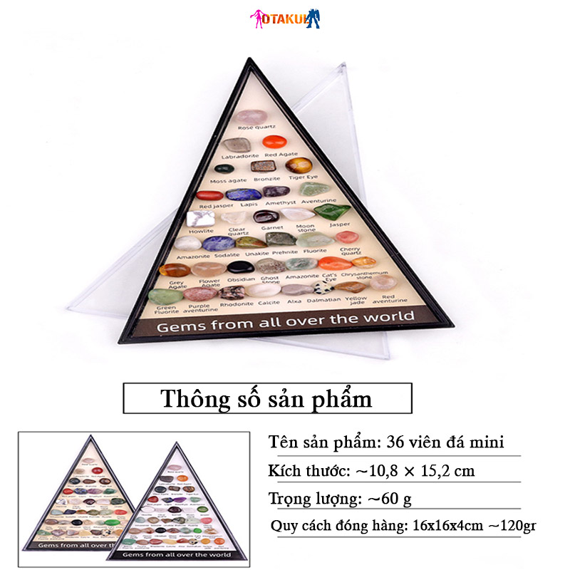 Hộp Tháp 36 Viên Đá Thanh Tẩy Tarot Thiên Nhiên OTAKUL - Bộ Tinh Thể Cân Bằng Năng Lượng Nhỏ Gọn