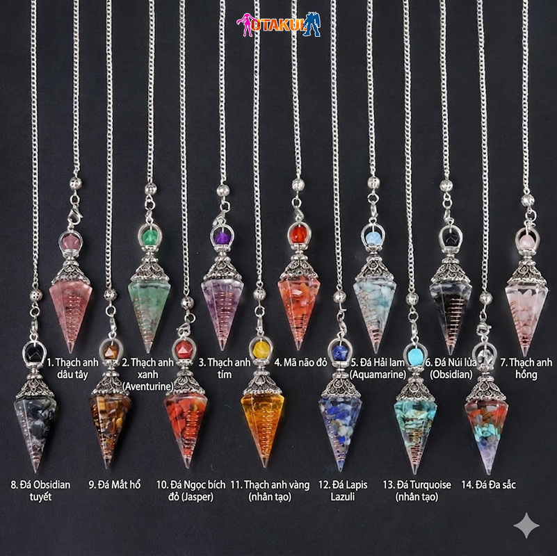 Con Lắc Đá Thanh Tẩy Tarot Lục Giác Năng Lượng OTAKUL - Dây Chuyền Tinh Thể Định Hướng Trực Giác