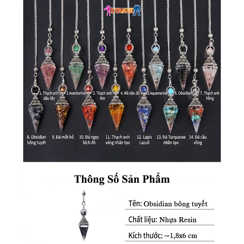 Con Lắc Đá Thanh Tẩy Tarot Lục Giác Năng Lượng OTAKUL - Dây Chuyền Tinh Thể Định Hướng Trực Giác