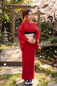 Trang Phục Yukata Đỏ Trơn - Mẫu Chuẩn Nhật (HÀNG SHOP MAY)