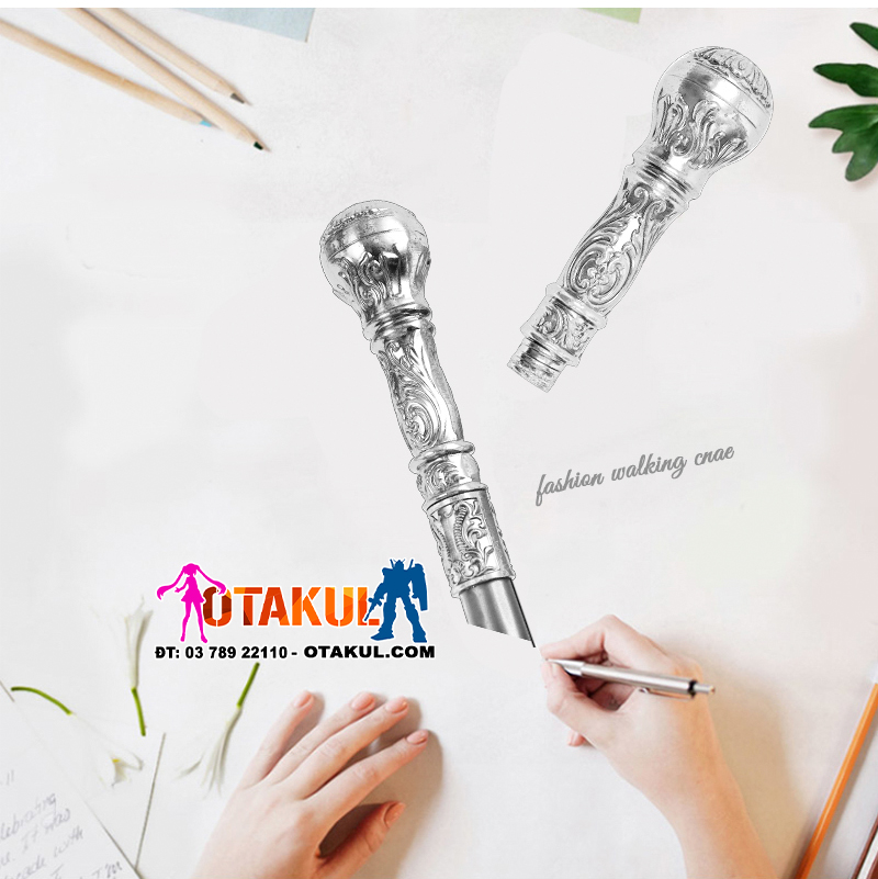 Gậy Quý Tộc Đầu Tròn Bạc Khắc Hoa Văn Đơn Giản