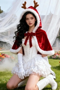 Choàng Đỏ Noel Viền Lông Có Nón Có Sừng Tuần Lộc