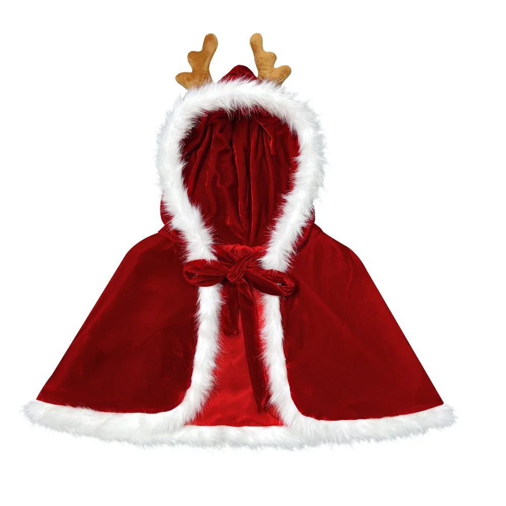 Choàng Đỏ Noel Viền Lông Có Nón Có Sừng Tuần Lộc