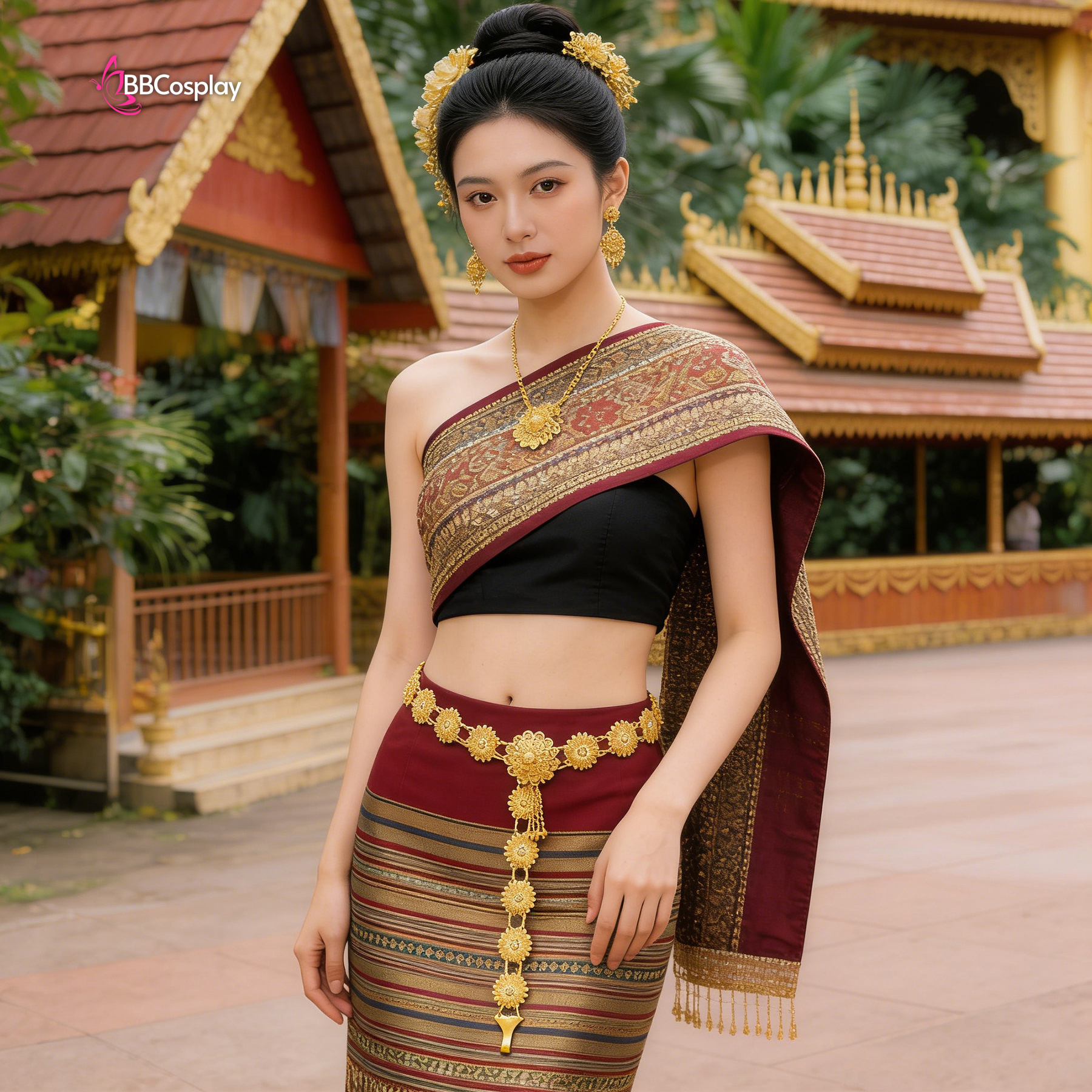 Phụ Kiện Thái Lan - Thắt Lưng Vàng Kim Loại Hình Hoa Mai