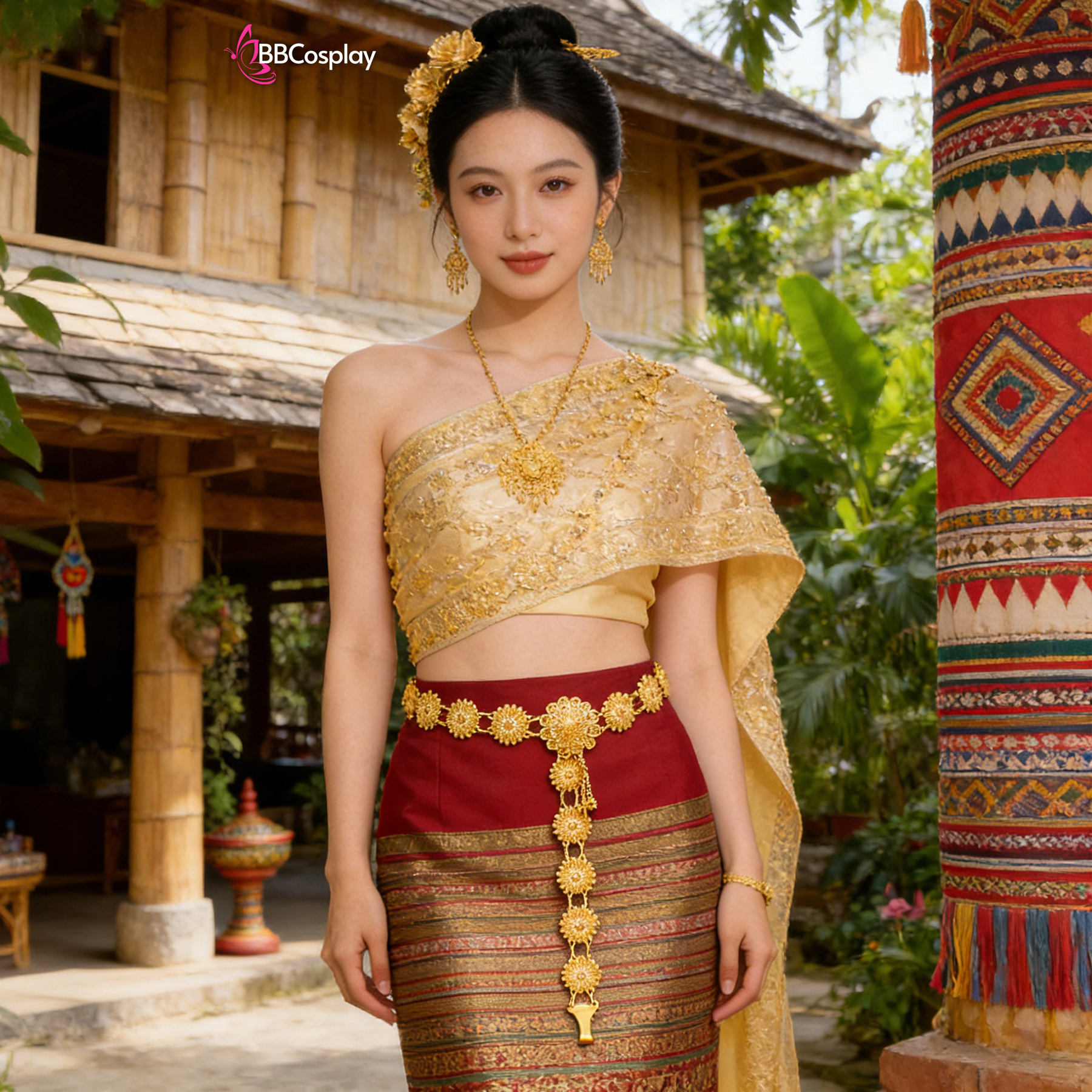 Phụ Kiện Thái Lan - Thắt Lưng Vàng Kim Loại Hình Hoa Mai