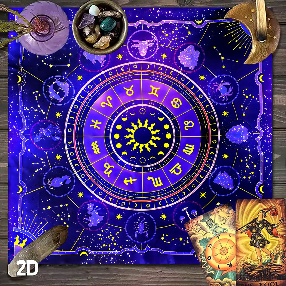 Thảm Trải Bài Fiber Tinh Đồ Hoàng Đạo - Dùng Bói Bài Tarot - Bói Bài Sakura