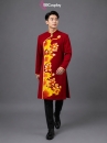 Áo Dài Nam Cách Tân Đỏ Vẽ Tay Hoa Sen