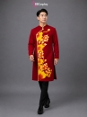 Áo Dài Nam Cách Tân Đỏ Vẽ Tay Hoa Sen