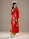 Áo Dài Đỏ Gấm Thêu Hình Công