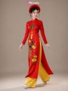Áo Dài Đỏ Gấm Thêu Hình Công