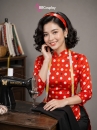 Áo Dài Cô Ba Sài Gòn Đỏ Cam Chấm Bi Nhiều Màu
