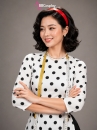 Áo Dài Cô Ba Sài Gòn Trắng Chấm Bi Đen Cổ Tròn